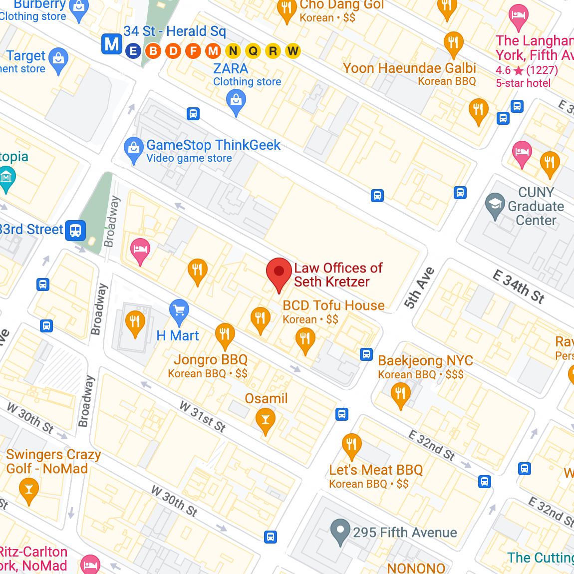 Kretzer Law Form New York Office map